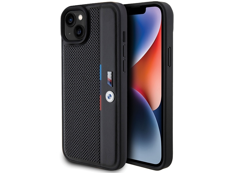 Bmw Perforeret Tricolor Line Cover Til Iphone 15 Plus / 14 Plus - Sort
