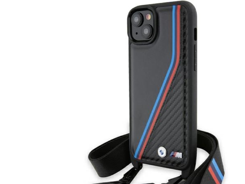 Bmw M Edition Carbon Tricolor-Linien & Strap Case Für Iphone 15 / 14 / 13 - Schwarz