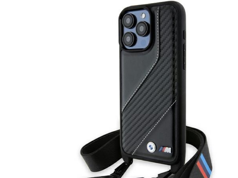 Bmw M Edition Kulstof-Stribe & Strap Cover Til Iphone 15 Pro Max - Sort