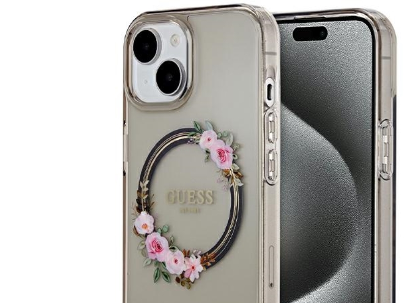 Guess Iml Flowers Wreath Magsafe Case Für Iphone 15 / 14 / 13 - Schwarz