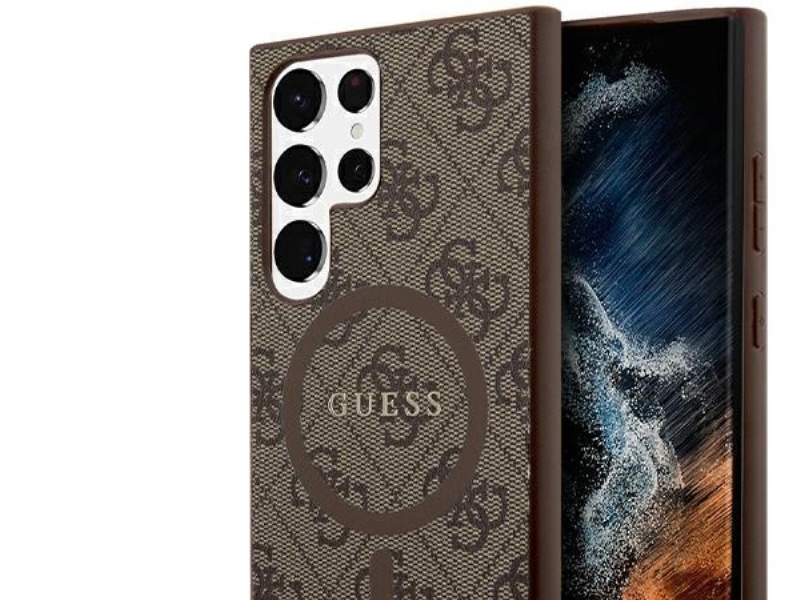Guess 4G Collection Læder Metal Logo Magsafe Cover Til Samsung Galaxy S24 Ultra - Brun