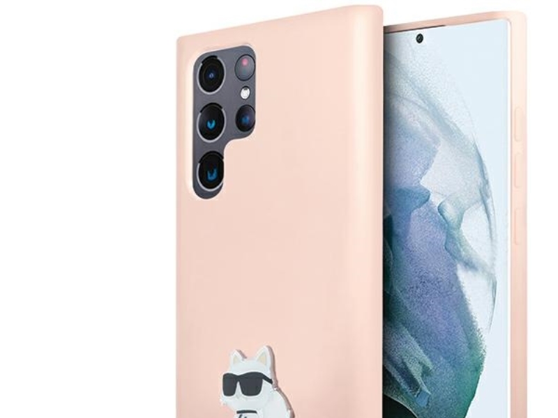 Karl Lagerfeld Silikon Choupette Metallring Hülle Für Samsung Galaxy S23 Ultra - Rosa