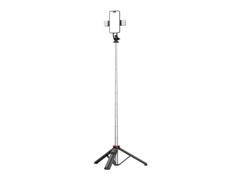 Selfiestang WC13YDS teleskopstativ 1,3 m med dobbelt lys og telefonholder - sort