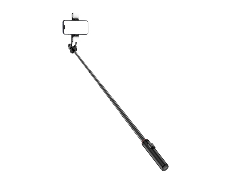 Selfie stick WC12YDS teleskopisk 1,3 m aluminiumsstativ med dobbelt lys og telefonholder - sort