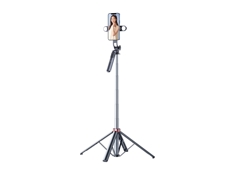 Wozinsky Selfie stick WH181D-Y1S Telescopic Tripod 1.75m Aluminum Alloy with Dual Lamp and Phone Holder - Black