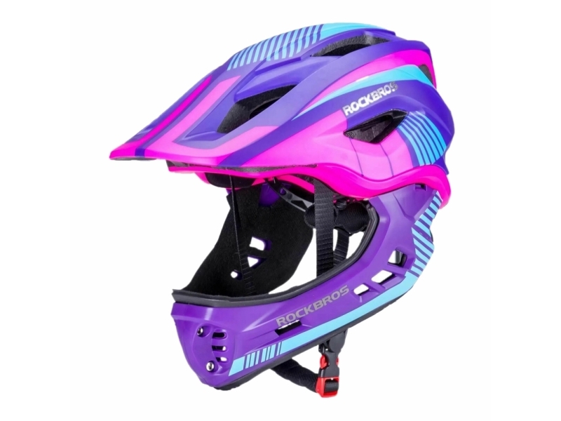 Rockbros TT-32SBPP-S children's bicycle helmet with detachable chinbar size S - purple-pink