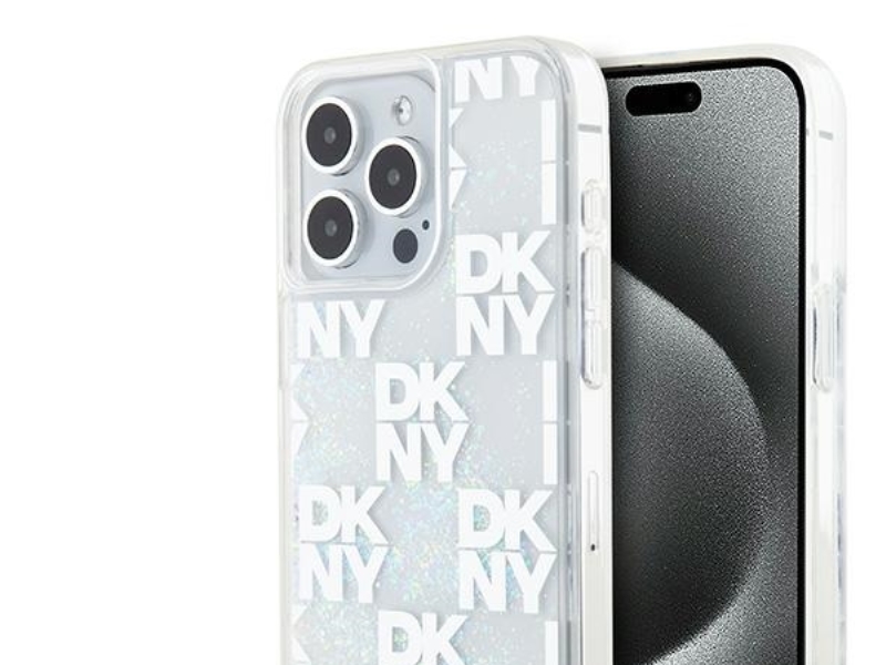 DKNY Liquid Glitter multilogo cover til iPhone 15 Pro Max - hvid