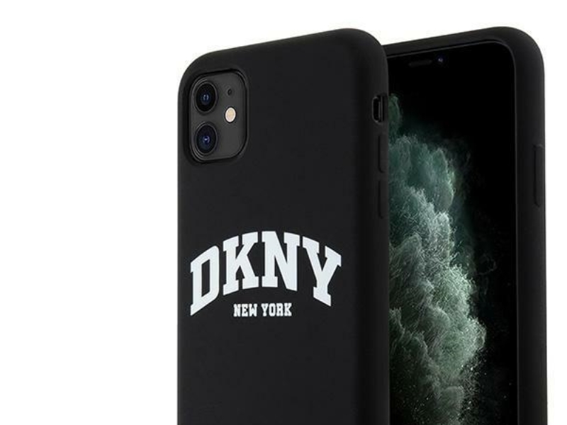 Dkny Liquid-Silikonhülle Weißes Bedrucktes Logo Magsafe Für Iphone 11/Xr - Schwarz