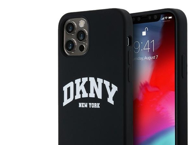 Dkny Flüssig-Silikonhülle Mit Weißem Logo-Print Magsafe Für Iphone 12/12 Pro - Schwarz