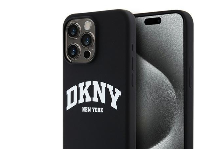Hurtel DKNY flydende silikonecover med hvidt trykt logo og MagSafe til iPhone 14 Pro Max - Sort