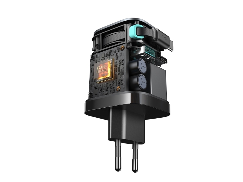 Joyroom Jr-Tcl02 65W Usb-A Usb-C Gan-Lader Med Indbygget Usb-C-Kabel - Sort
