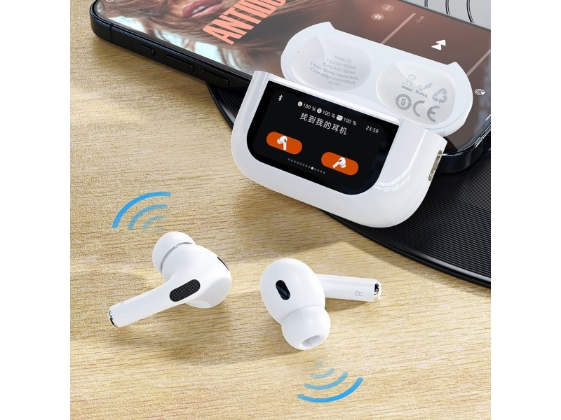 Dudao U19 TWS in-ear trådløse Bluetooth-hovedtelefoner 5.3 med LED-display - hvid