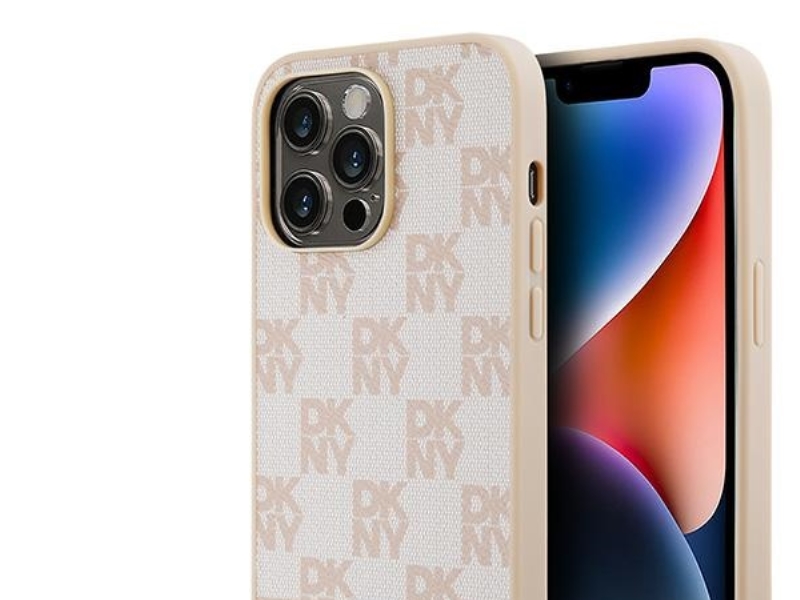 DKNY DKHCP14XPCPTSSP etui til iPhone 14 Pro Max 6.7 lyserød hardcase læder ternet monomønster & trykte striber