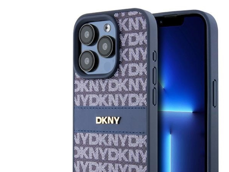 DKNY DKHCP15LPRTHSLB iPhone 15 Pro 6,1 blå hardcase læder mono stripe & metal logo