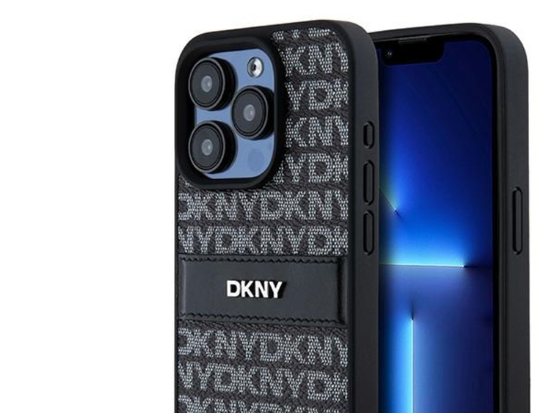 DKNY lædercover Mono Stripe & Metal Logo til iPhone 15 Pro - sort