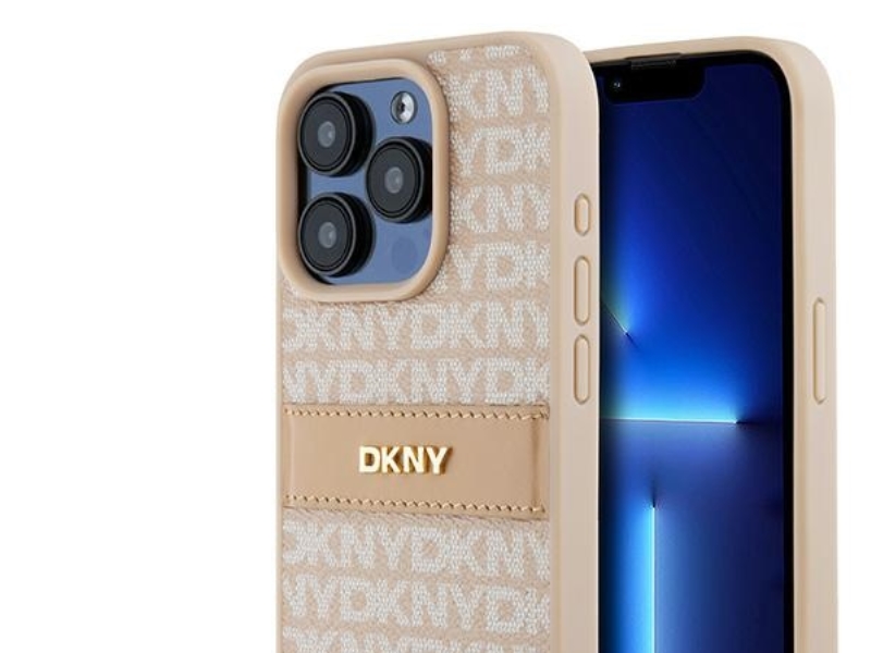 DKNY DKHCP15LPRTHSLP hardcase læder mono stripe & metal logo til iPhone 15 Pro 6.1 pink