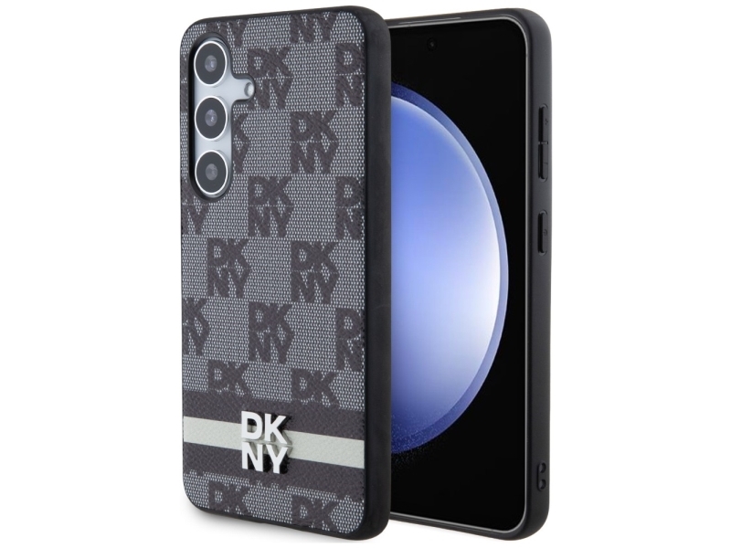Dkny Læder Ternet Mono Mønster & Printede Striber Cover Til Samsung Galaxy S24+ - Sort