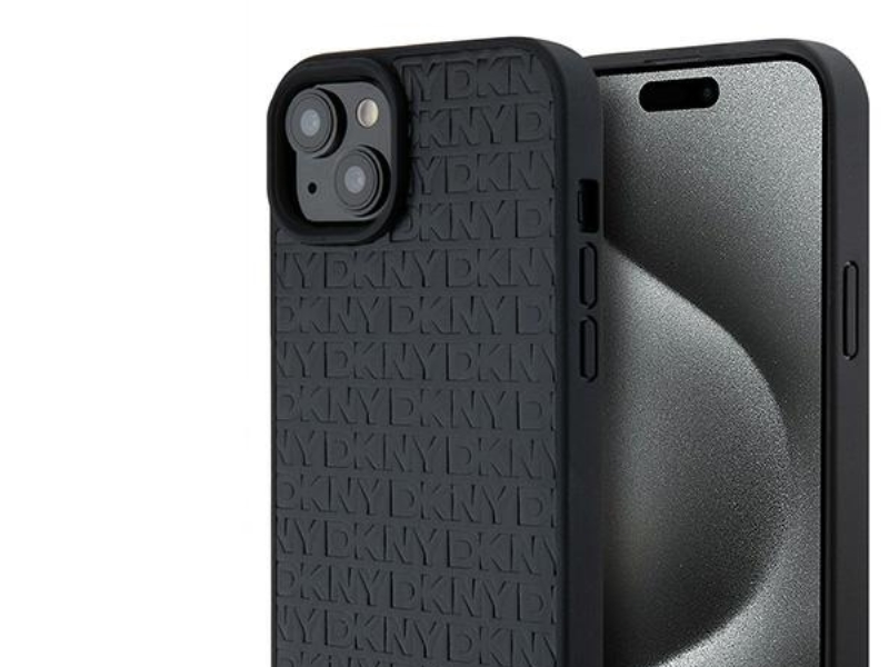 DKNY DKHMP15SPSHRPSK iPhone 15 / 14 / 136.1" czarny/black hardcase Leather Pattern Metal Logo MagSafe