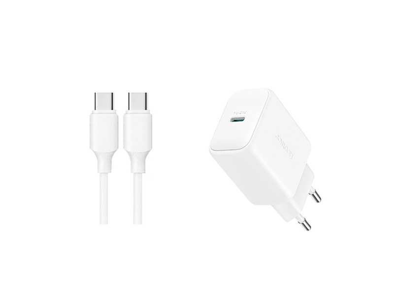 Joyroom Netoplader Jr-Tcf20 Usb-C Pd 20W – Hvid + Usb-C Til Usb-C Kabel 1 M