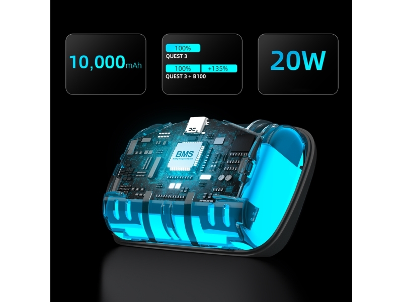 Hurtel: BoboVR S3 Pro rem til Meta Quest 3 VR-headset + B100 ekstern batteri - sort/hvid