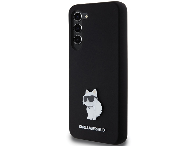 Karl Lagerfeld KLHCS24MSMHCNPK S24+ S926 juodos spalvos kietas dėklas Silicone Choupette Metal Pin