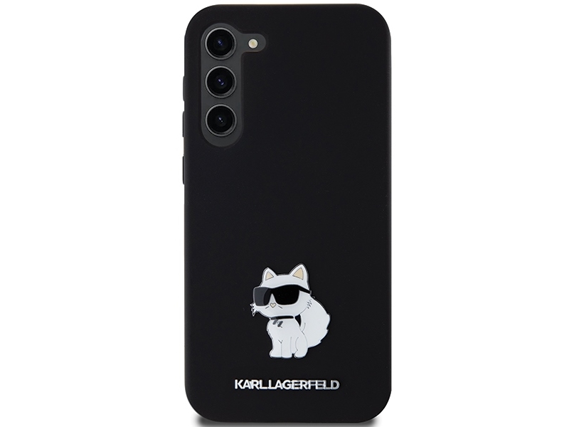 Karl Lagerfeld KLHCS24MSMHCNPK S24+ S926 juodos spalvos kietas dėklas Silicone Choupette Metal Pin