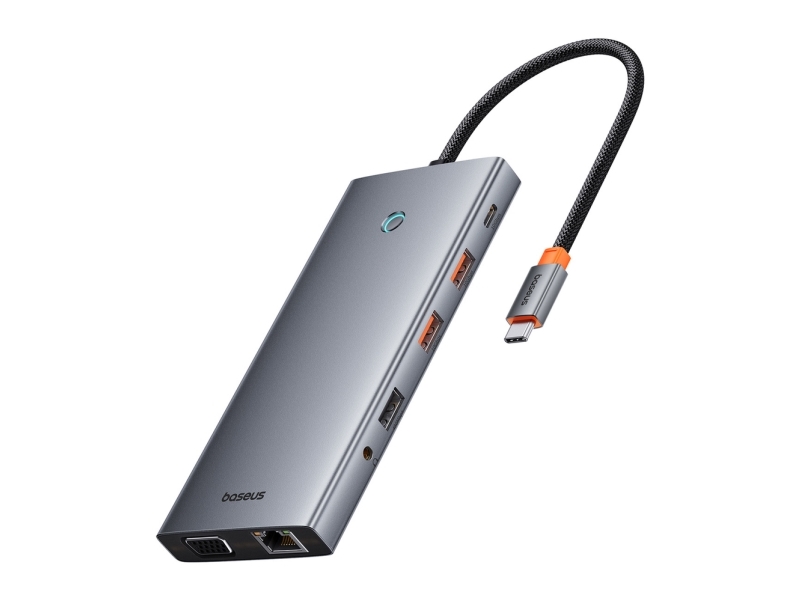 Hub Baseus Portaljoy Series 13W1 Usb-C - 2X Hdmi / Dp / Vga / Usb-A 3.1 / Usb-C 3.1 / Usb-A 2.0 / Pd / Rj45 / Sd / Tf / Aux - Szary