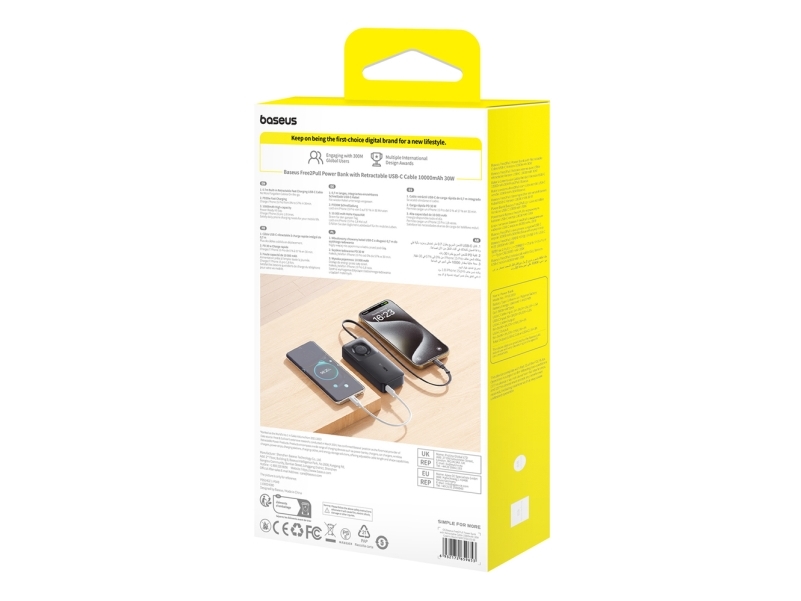 Baseus OS Free2Pull 10000 mAh 30W powerbank + cable (black) Powerbank - Sort - 10000 mAh