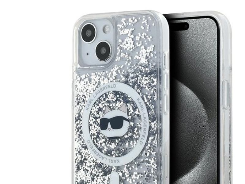Karl Lagerfeld Liquid Glitter Choupette MagSafe-cover til iPhone 14 / 15 / 13 - transparent