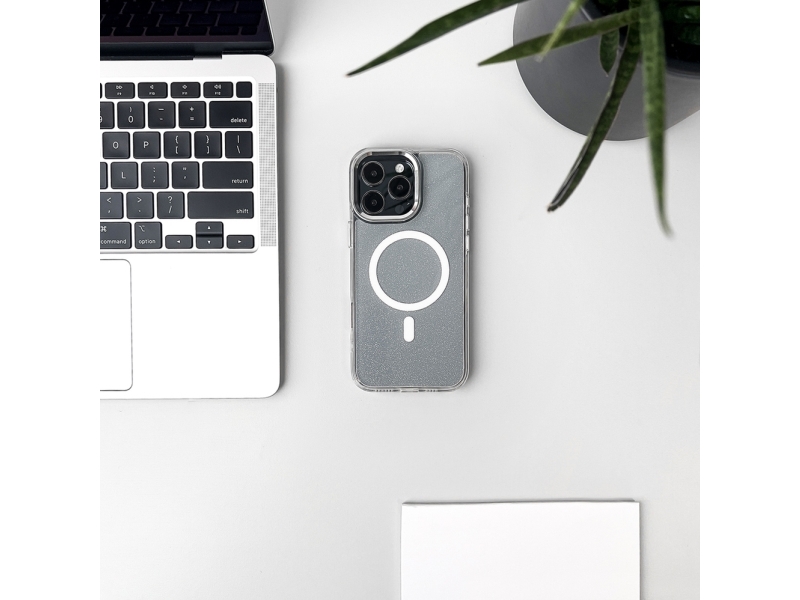 Glitter Case Magsafe Til Iphone 16 Pro - Hvid Med Glitter