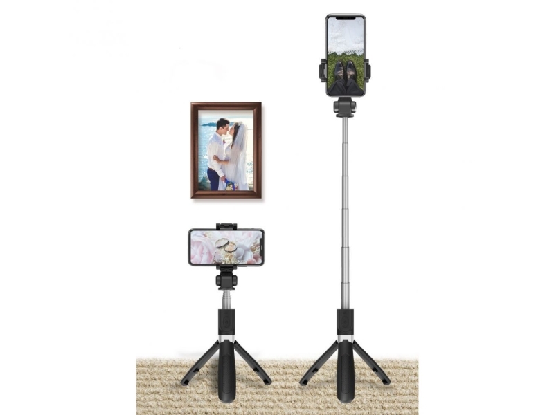 Tech-Protect L01S Bluetooth selfie-stick med stativ op til 70 cm - sort