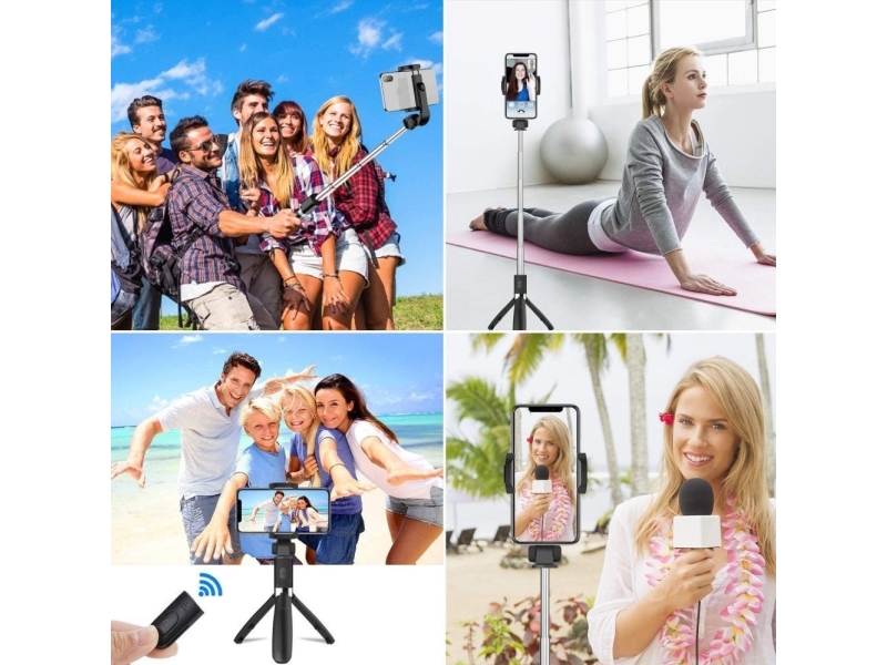 Tech-Protect L01S Bluetooth selfie-stick med stativ op til 70 cm - sort