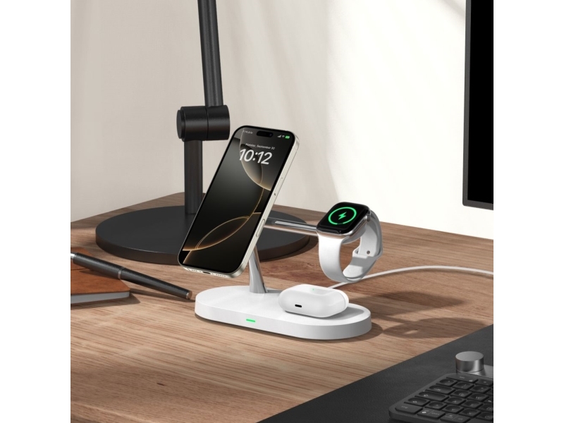 Tech-Protect A12 3-i-1 MagSafe induktionsoplader til smartphone/hovedtelefoner/ smartwatch - hvid