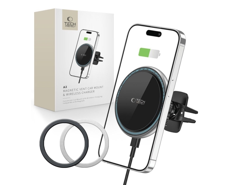 Tech-Protect A2 Car Phone Holder with MagSafe 15W Inductive Charger for Air Vent - Blackmo