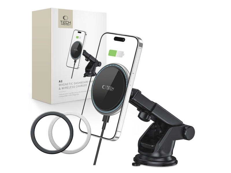 Tech-Protect A2 Car Phone Holder with MagSafe 15W Inductive Charger for Cockpit - Black