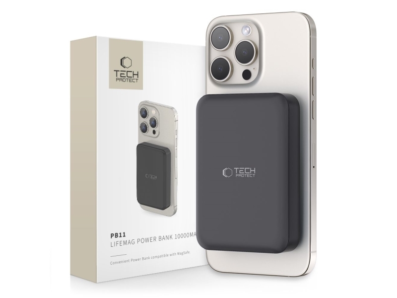 Tech-Protect LifeMag PB11 Power Bank with MagSafe 10000mAh 15W USB-C Port - Black + USB-C Cable - 10000 mAh