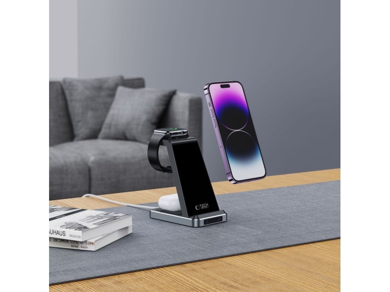 Tech-Protect QI15W-A26 Inductive Charger 15W 3in1 for Smartphone / Headphones / Apple Watch - Black