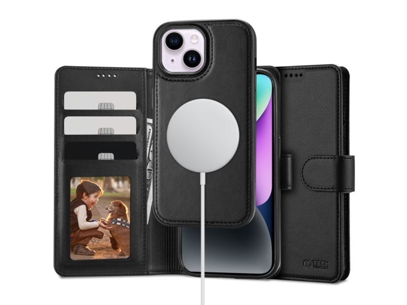 Kaardivahega Tech-Protect iPhone 15 Wallet MagSafe mobilskydd, svart