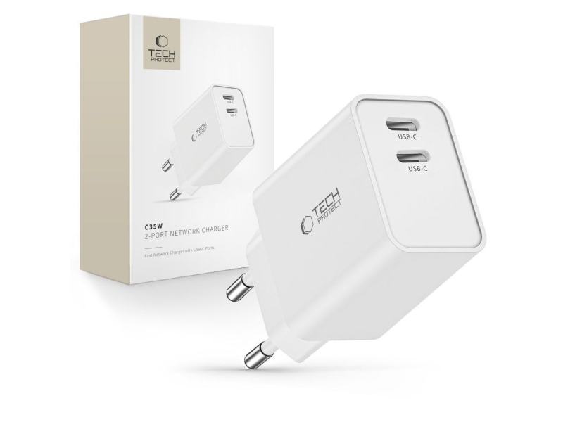 Tech-Protect TECH-PROTECT C35W 2-port nätladdare PD35W vit | Datortillbehör - Laddare & Batterier - Nätaggregat adaptrar | GameStuff