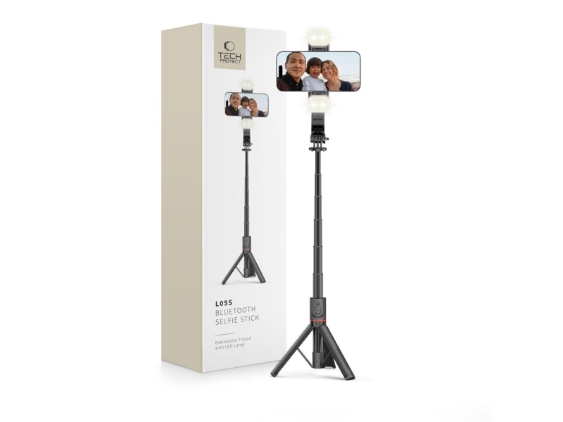 Selfiestang Tech-Protect TECH-PROTECT L05S Bluetooth selfie stick stativ & LED-lys sort