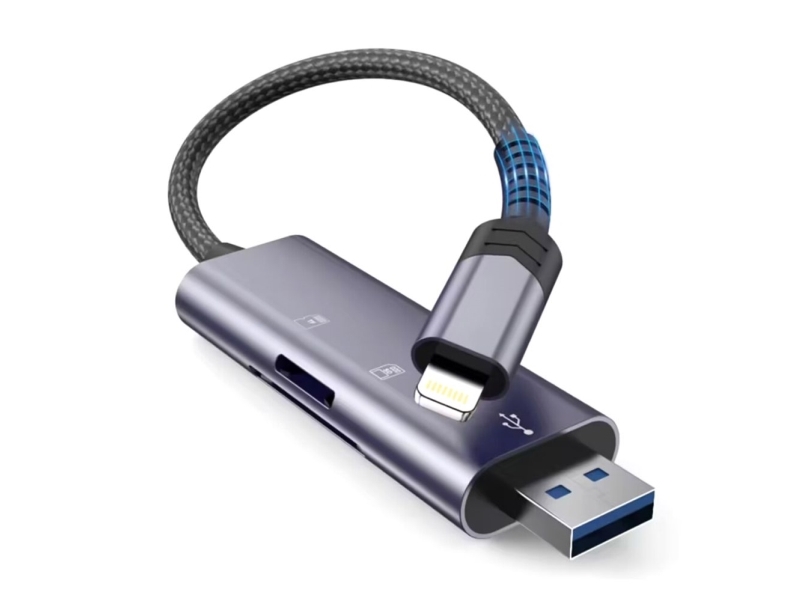 Tech-Protect UltraBoost SD / micro SD card reader with Lightning / USB-A connector - grey USB hub - USB 2.0 - 3 ports - Grå