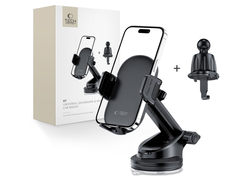 Tech-Protect V7 universal kopholder til bil i dashboard & ventilationsgitter sort