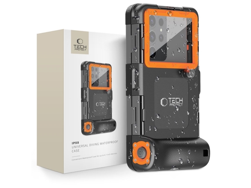 Tech-Protect IPX8 universellt vattentätt dyketui svart/orange | Tele & GPS - Mobil tillbehör - Skärmskydd | GameStuff