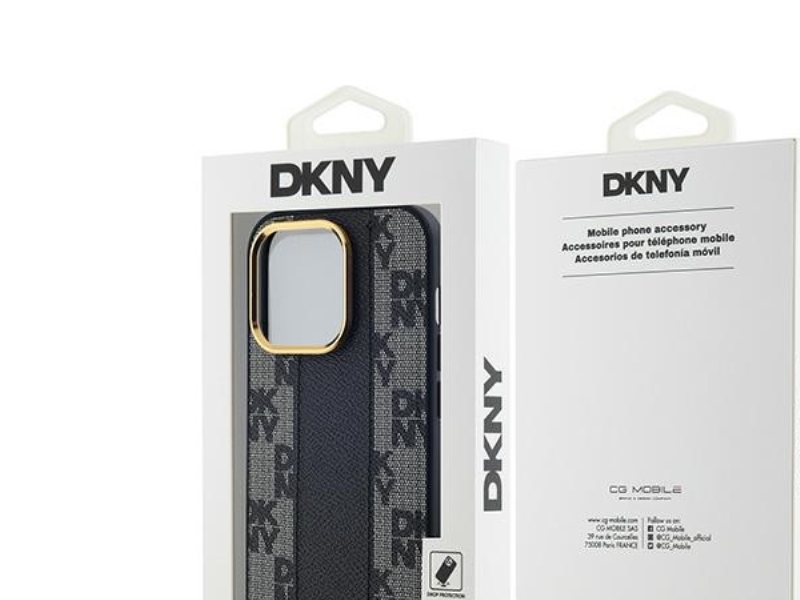Dkny Læder Ternet Mono Mønster Magsafe Cover Til Iphone 13 Pro / 13 - Sort