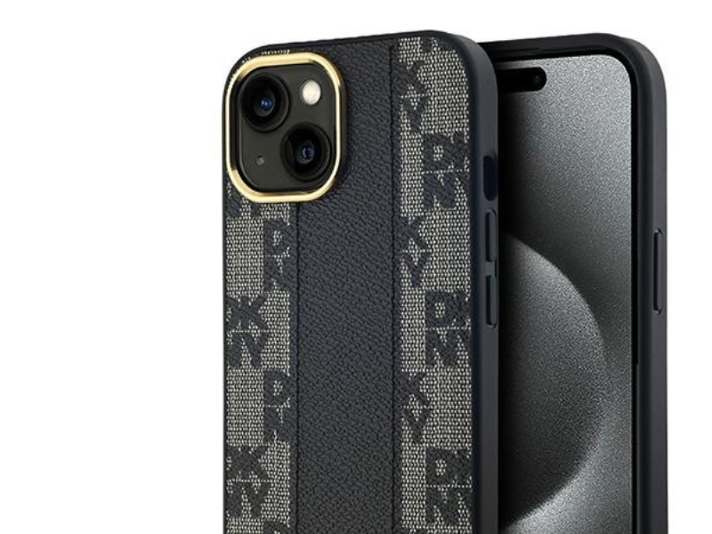 Dkny Leder Karomuster Mono Magsafe Case Für Iphone 15 Plus / 14 Plus - Schwarz