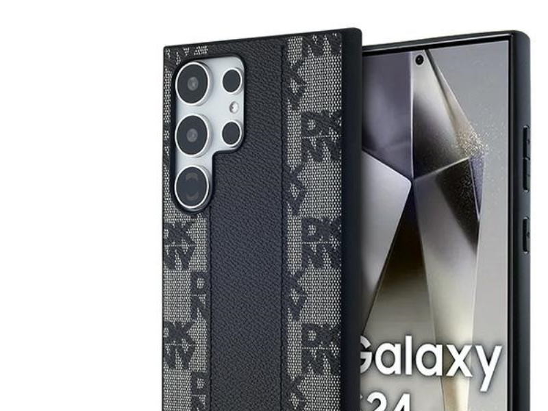 Dkny Læder Ternet Mono Mønster Magsafe Cover Til Samsung Galaxy S24 Ultra - Sort