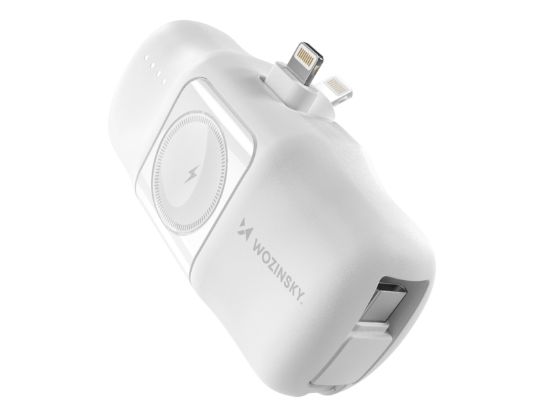 Wozinsky Mini Powerbank Wf16-Yls 5000 Mah 15W Lightning M. Indbygget Usb-C Kabel Og Oplader Til Apple Watch - Hvid
