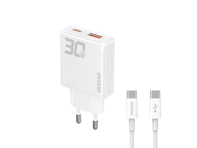 Dudao A30eu Adapter 30Watt Gan 1Xusb-C 1Xusb-A (Usb-C To Usb-C Cable Included)