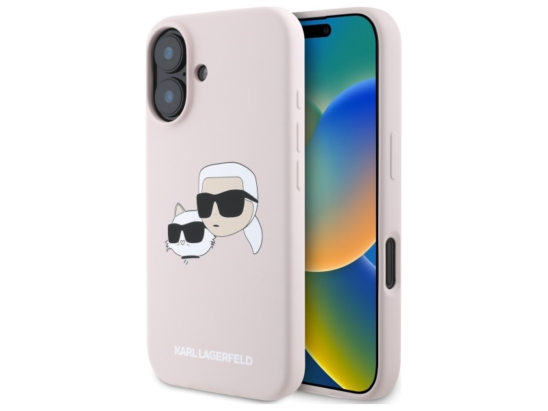 Karl Lagerfeld Silikone Nauble Heads Print Magsafe Cover Til Iphone 16 - Pink