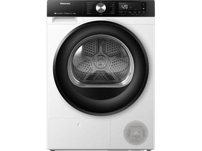 Hisense DH3S802BW2, Frittstående, Frontmatet, Varme pumpe, Hvit, Rotasjon, Berøringskontroll, Riktig/Høyre